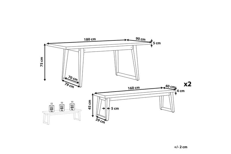Havemøbelsæt af bord og 2 bænke grå ORIA - Grå - Havemøbler - Udendørsgruppe - Havesæt