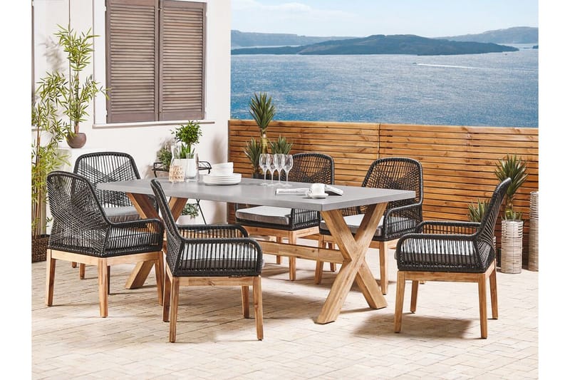 Havesæt med bord og 6 stole sort/grå OLBIA - Grå - Havemøbler - Udendørsgruppe - Havesæt