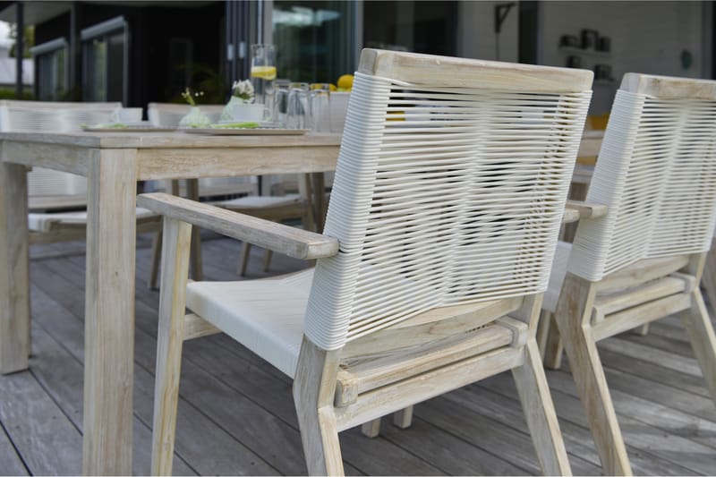 Hillerstorp Wellington Spisebordsæt 100x200 + 6 Lænestole - Hvidkalket - Havesæt