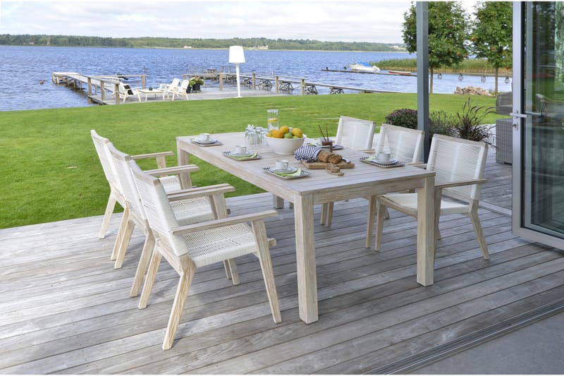 Hillerstorp Wellington Spisebordsæt 100x200 + 6 Lænestole - Hvidkalket - Havesæt