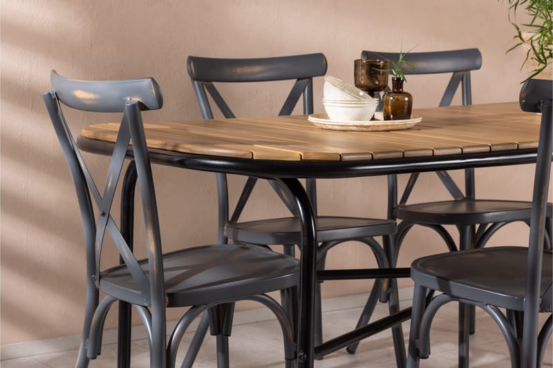 Holmbeck Spisegruppe 200 cm + 6 Tablas Spisestole - Brun/Mørkegrå - Havemøbler - Udendørsgruppe - Havesæt