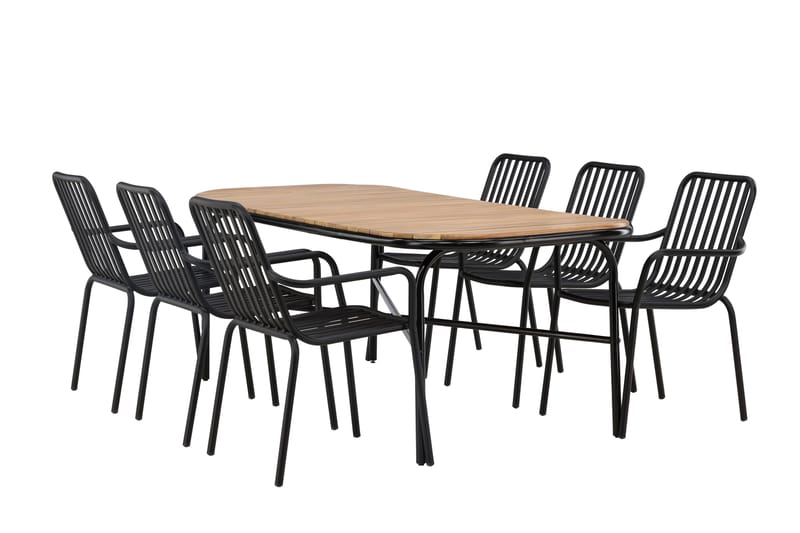 Holmbeck Spisegruppe 200 cm + 6 Peking Armlænsstole, Sort/Brun