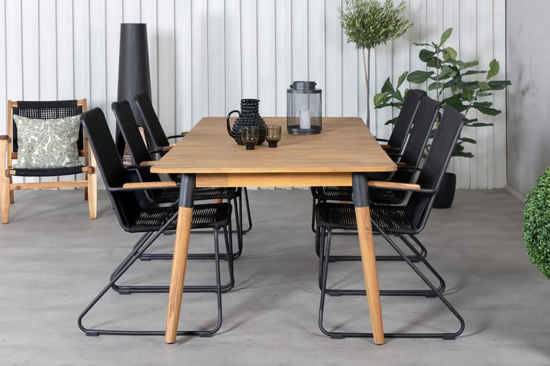Julian Spisebordssæt 210cm + 6 Bois Armstole Sort/Grå - Venture Home - Havesæt