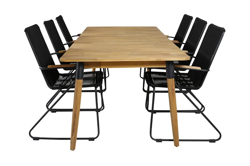 Julian Spisebordssæt 210cm + 6 Bois Armstole, Sort/Grå