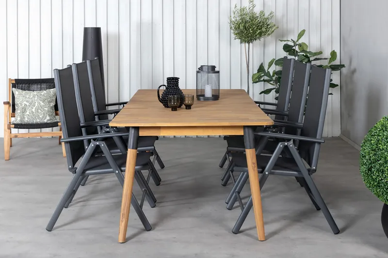 Julian Spisebordssæt 210cm + 6 Break Positionsstolee - Sort - Havemøbler - Udendørsgruppe - Havesæt