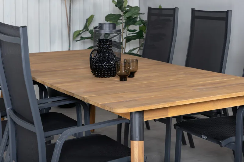 Julian Spisebordssæt 210cm + 6 Copacabana Reclinerstole - Sort/Brun - Havemøbler - Udendørsgruppe - Havesæt