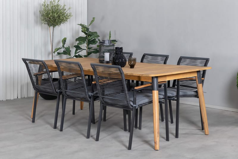 Julian Spisebordssæt 210cm + 6 Dallas Stole - Sort/Natur - Havemøbler - Udendørsgruppe - Havesæt