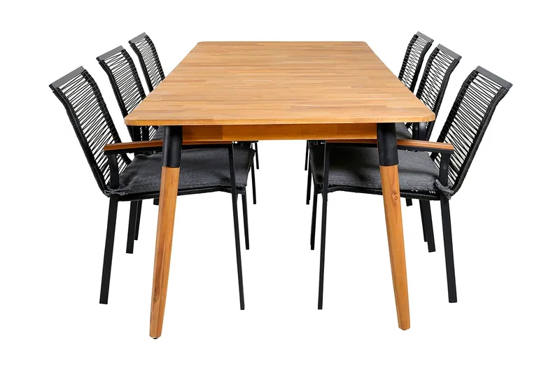 Julian Spisebordssæt 210cm + 6 Dallas Stole, Sort/Natur