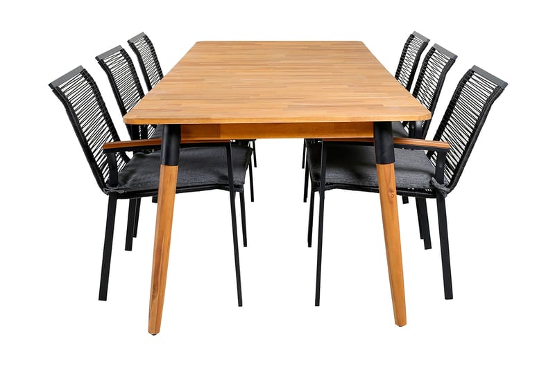 Julian Spisebordssæt 210cm + 6 Dallas Stole, Sort/Natur