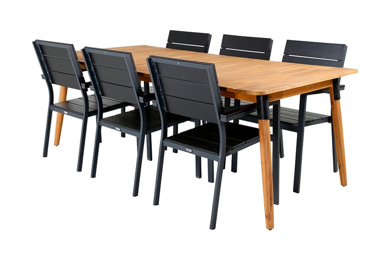 Julian Spisebordssæt 210cm + 6 Levels Stabelbare stole Sort/ - Venture Home - Havesæt