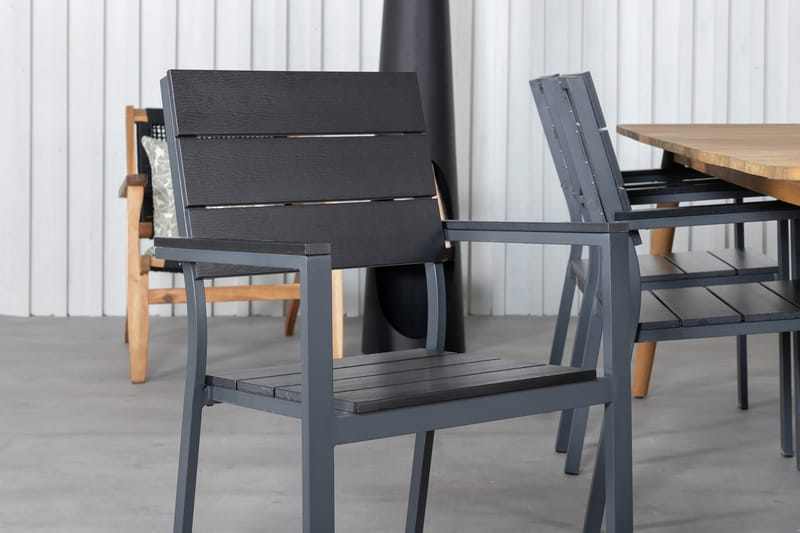 Julian Spisebordssæt 210cm + 6 Levels Stabelbare stole Sort/ - Venture Home - Havesæt