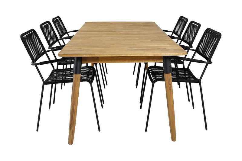 Julian Spisebordssæt 210cm + 6 Lindos Armstole - Sort/Natur - Havemøbler - Udendørsgruppe - Havesæt