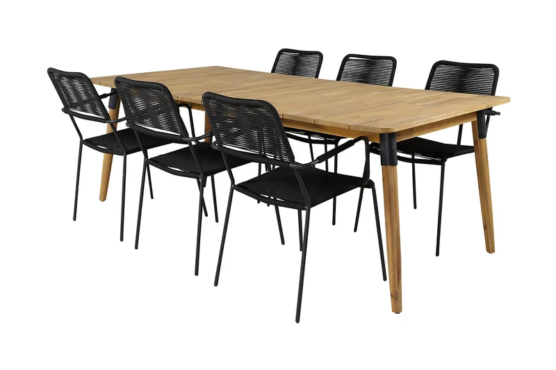 Julian Spisebordssæt 210cm + 6 Lindos Armstole - Sort/Natur - Havemøbler - Udendørsgruppe - Havesæt