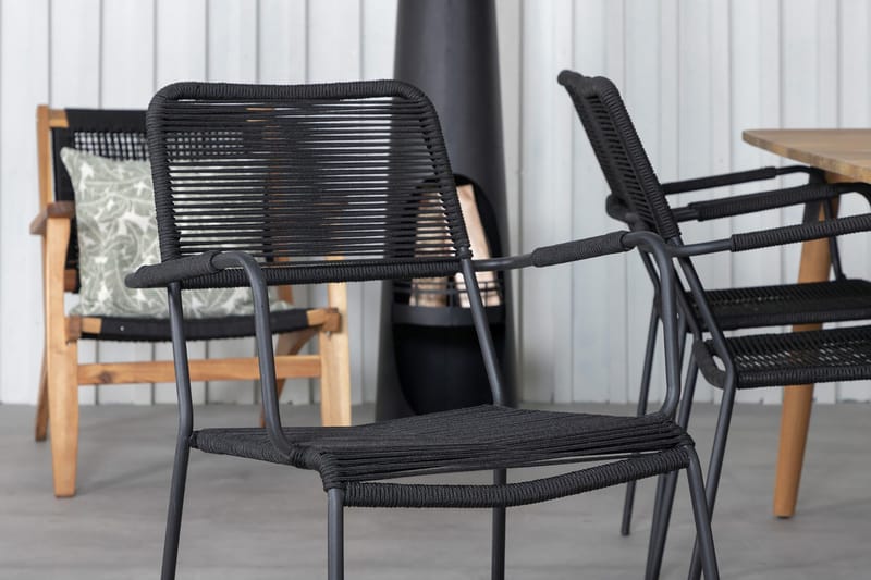 Julian Spisebordssæt 210cm + 6 Lindos Armstole - Sort/Natur - Havemøbler - Udendørsgruppe - Havesæt
