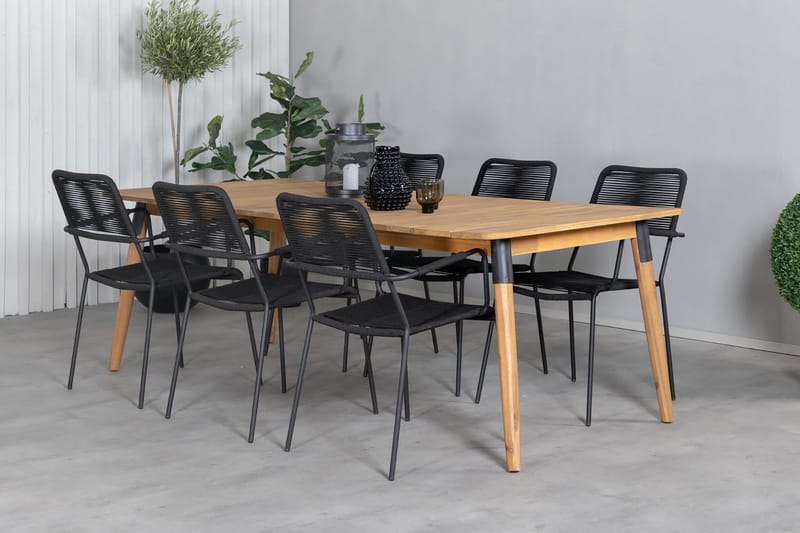 Julian Spisebordssæt 210cm + 6 Lindos Armstole - Sort/Natur - Havemøbler - Udendørsgruppe - Havesæt