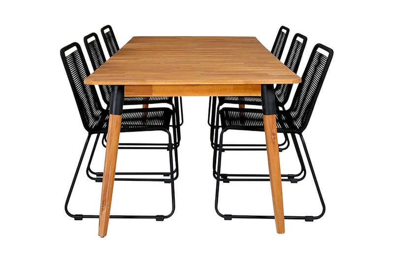 Julian Spisebordssæt 210cm + 6 Lindos Stabelbare stole, Brun/Hvid