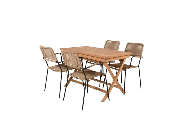 Kenya Spisegruppe 120 cm + 4 Lindos Armlænsstole, Sort/Beige