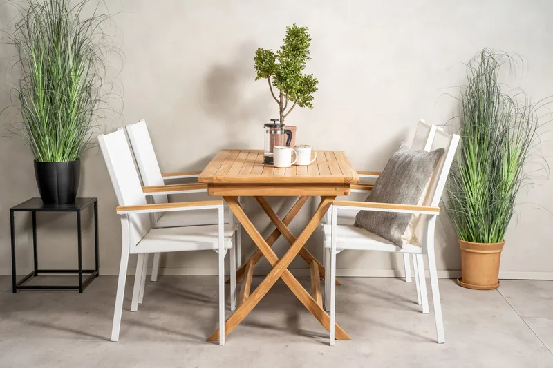 Kenya Spisegruppe 120x70 cm + 4 Texas Chair - Hvid/Brun - Havemøbler - Udendørsgruppe - Havesæt
