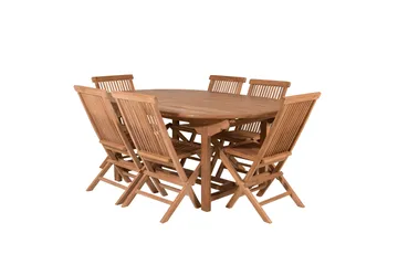 Kenya Spisegruppe 180-240x120 cm + 6 Kenya Foldbar stol Stol - Brun - Havemøbler - Udendørsgruppe - Havesæt
