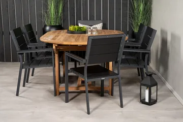 Kenya Spisegruppe 180-240x120 cm + 6 Levels Stabelbar stol - Sort/Brun - Havemøbler - Udendørsgruppe - Havesæt