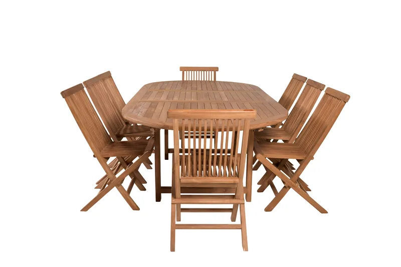 Kenya Spisegruppe 180-240x120 cm + 8 Kenya Foldbar stol Stol, Brun