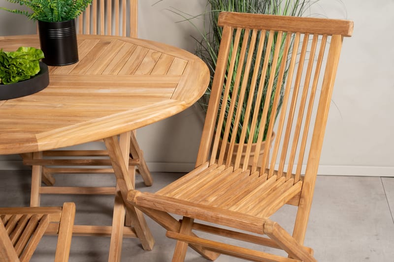 Kenya Spisegruppe Rund 120 cm + 4 Kenya Foldbar stol Stol - Brun - Havemøbler - Udendørsgruppe - Havesæt