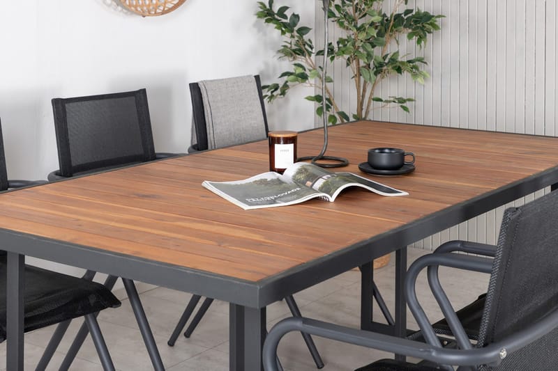 Khung Spisebordssæt 200cm + 6 Alina Stole - Sort/Natur - Havemøbler - Udendørsgruppe - Havesæt