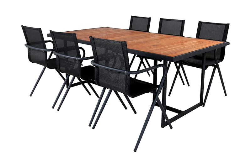 Khung Spisebordssæt 200cm + 6 Alina Stole - Sort/Natur - Havemøbler - Udendørsgruppe - Havesæt
