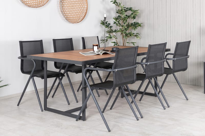 Khung Spisebordssæt 200cm + 6 Alina Stole - Sort/Natur - Havemøbler - Udendørsgruppe - Havesæt