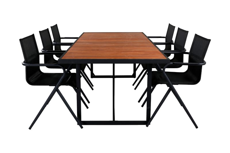 Khung Spisebordssæt 200cm + 6 Alina Stole - Sort/Natur - Havemøbler - Udendørsgruppe - Havesæt