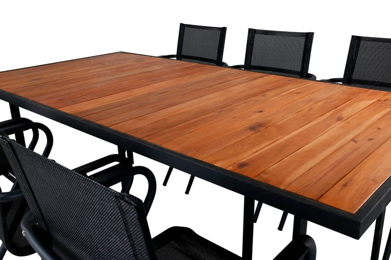 Khung Spisebordssæt 200cm + 6 Alina Stole - Sort/Natur - Havemøbler - Udendørsgruppe - Havesæt