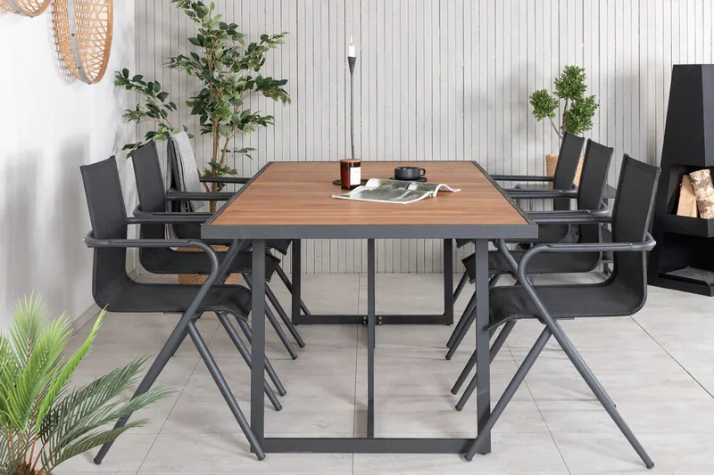 Khung Spisebordssæt 200cm + 6 Alina Stole - Sort/Natur - Havemøbler - Udendørsgruppe - Havesæt