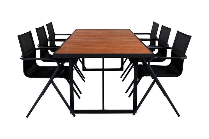 Khung Spisebordssæt 200cm + 6 Alina Stole, Sort/Natur