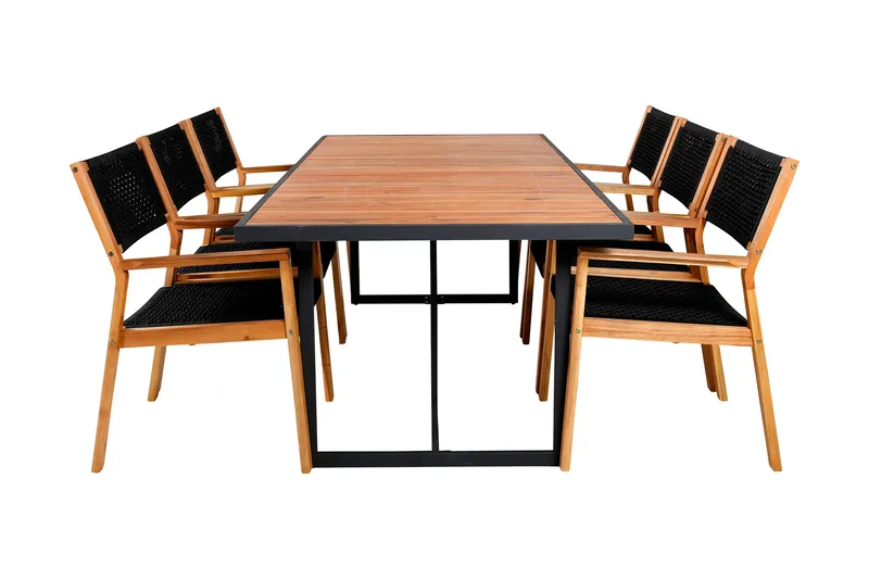 Khung Spisebordssæt 200cm + 6 Little John Stole, Sort