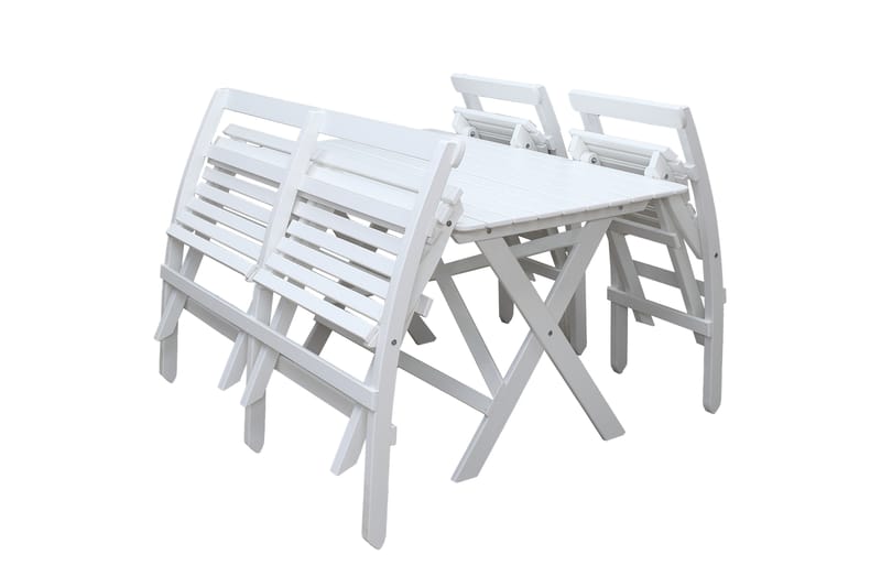 Larios Spisebordssæt + 2 Sammenfoldelige Stole + Bænk - Hvidt - Havesæt