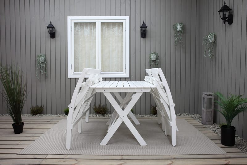Larios Spisebordssæt + 2 Sammenfoldelige Stole + Bænk - Hvidt - Havemøbler - Udendørsgruppe - Havesæt