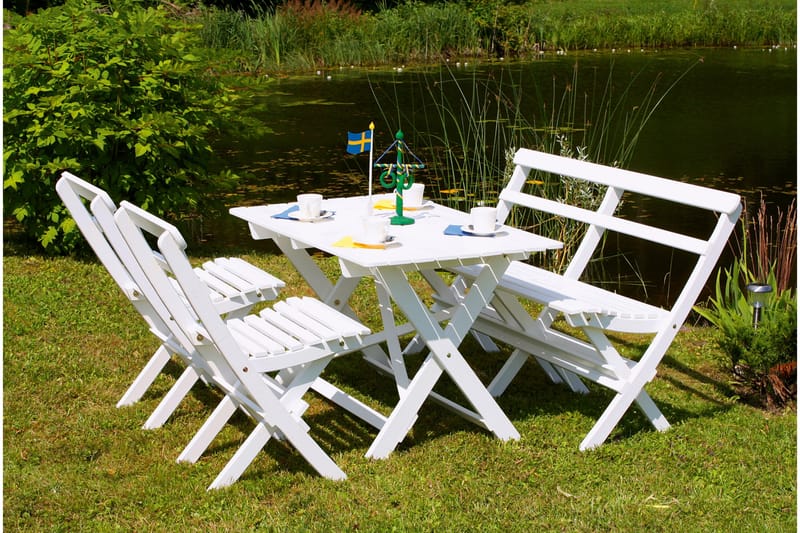 Larios Spisebordssæt + 2 Sammenfoldelige Stole + Bænk - Hvidt - Havemøbler - Udendørsgruppe - Havesæt
