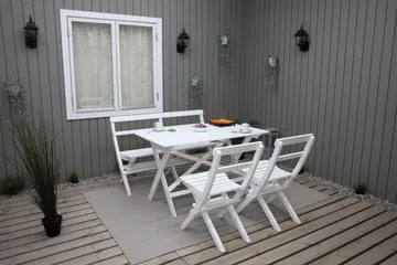 Larios Spisebordssæt + 2 Sammenfoldelige Stole + Bænk - Hvidt - Havemøbler - Udendørsgruppe - Havesæt
