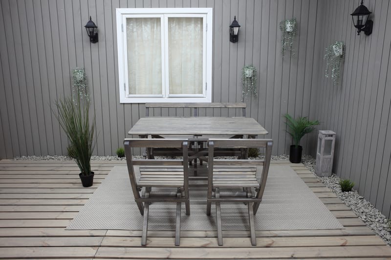 Larios Spisebordssæt 76 cm + 2 Spisebordsstole + B�ænk - Grå - Havemøbler - Udendørsgruppe - Havesæt