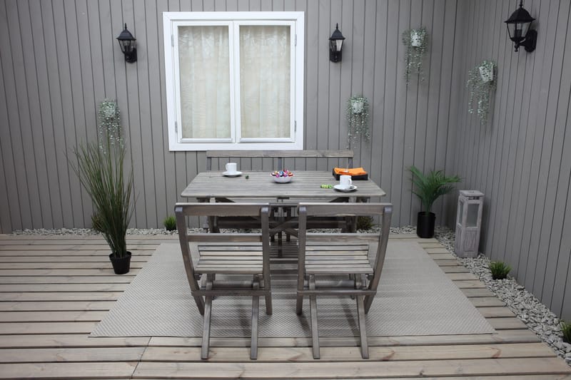 Larios Spisebordssæt 76 cm + 2 Spisebordsstole + Bænk - Grå - Havemøbler - Udendørsgruppe - Havesæt