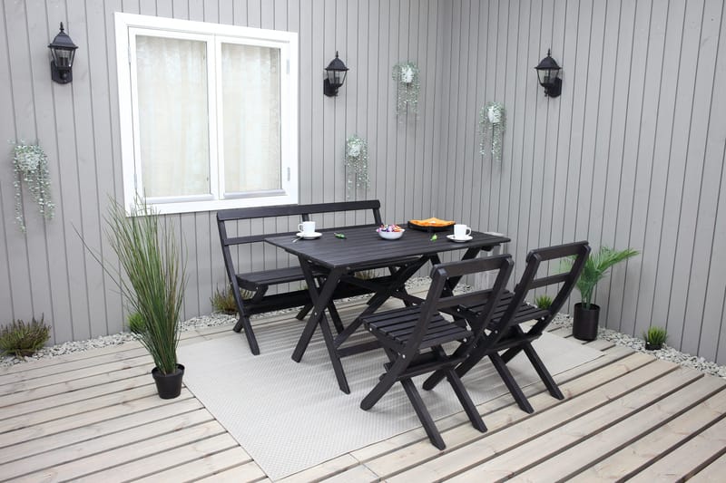 Larios Spisebordssæt 76 cm + 2 Spisebordsstole + Bænk - Mørkebrun - Havemøbler - Udendørsgruppe - Havesæt