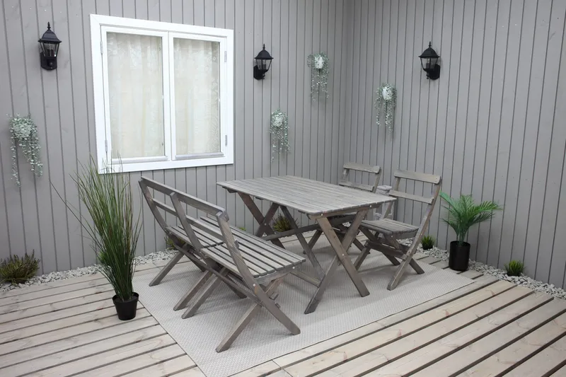 Larios Spisebordssæt 76 cm + 2 Spisebordsstole + Bænk, Grå