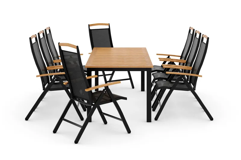 Las Vegas 11495220-280 + 8 Positionsstole Lyx - Sort/Teak - Havemøbler - Udendørsgruppe - Havesæt