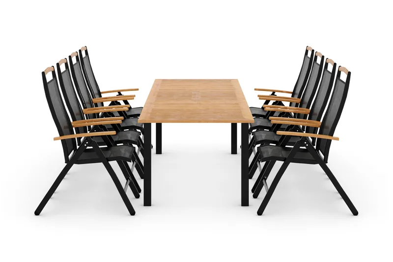 Las Vegas 11495220-280 + 8 Positionsstole Lyx, Sort/Teak