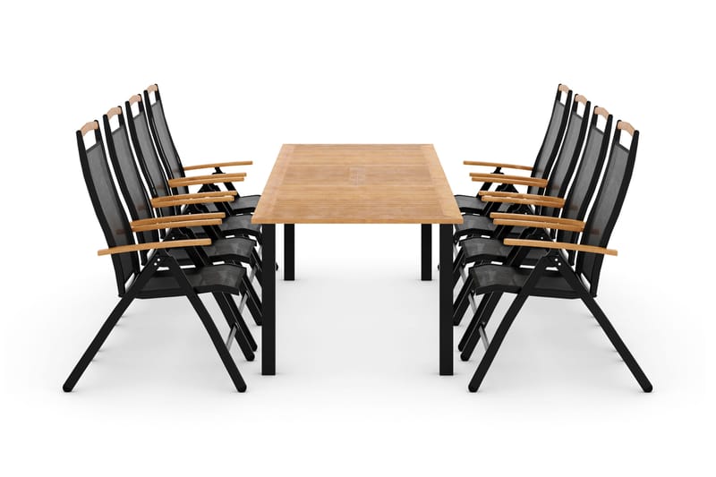 Las Vegas 11495220-280 + 8 Positionsstole Lyx, Sort/Teak