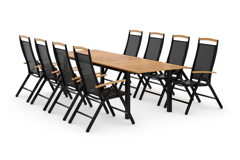 Las Vegas 11495220-280 + 8 Positionsstole Lyx - Sort/Teak - Havemøbler - Udendørsgruppe - Havesæt