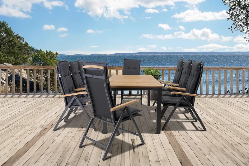 Las Vegas 11495220-280 + 8 Positionsstole Lyx - Sort/Teak - Havemøbler - Udendørsgruppe - Havesæt