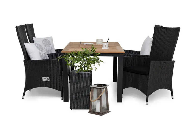 Las Vegas Havesæt 152-210 + 4 Jenny Justerbar Lænestole, Inkl Hynde Sort/Teak/Sort