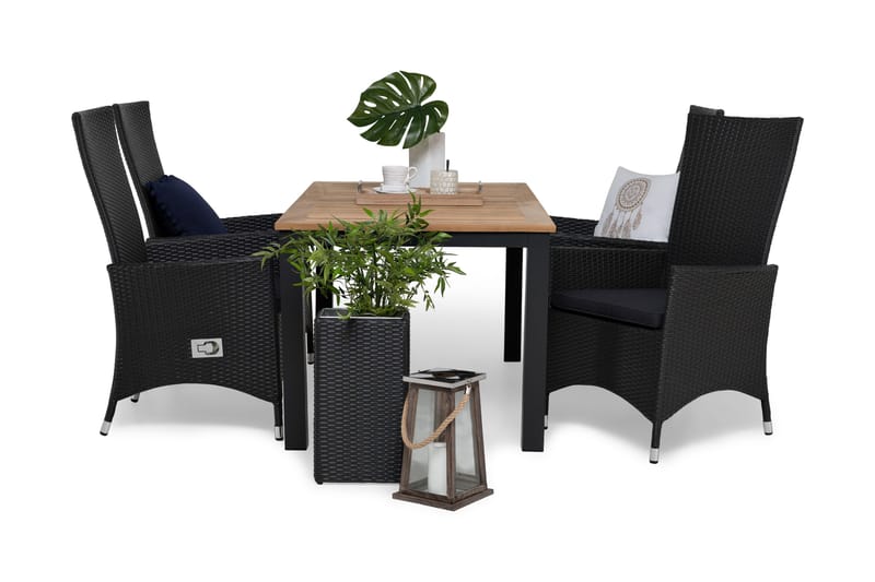 Las Vegas Havesæt 152-210 + 4 Jenny Justerbar Lænestole, Inkl Hynde Sort/Teak/Sort/Grå