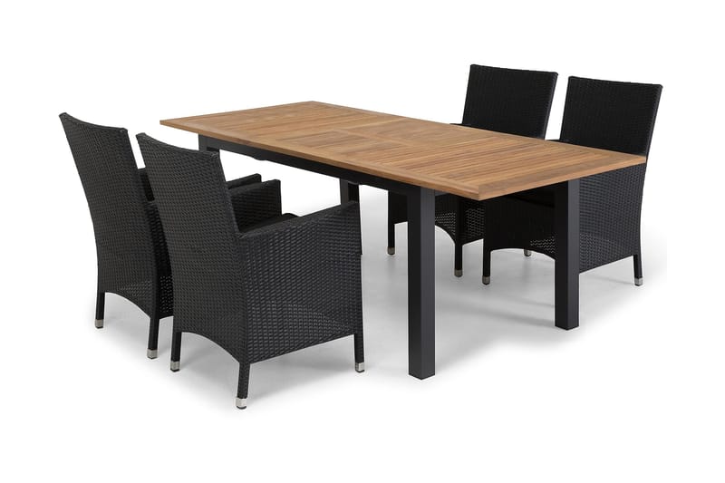 Las Vegas Havesæt 152-210 + 4 Thor Lænestole - Sort/Teak - Havemøbler - Udendørsgruppe - Havesæt